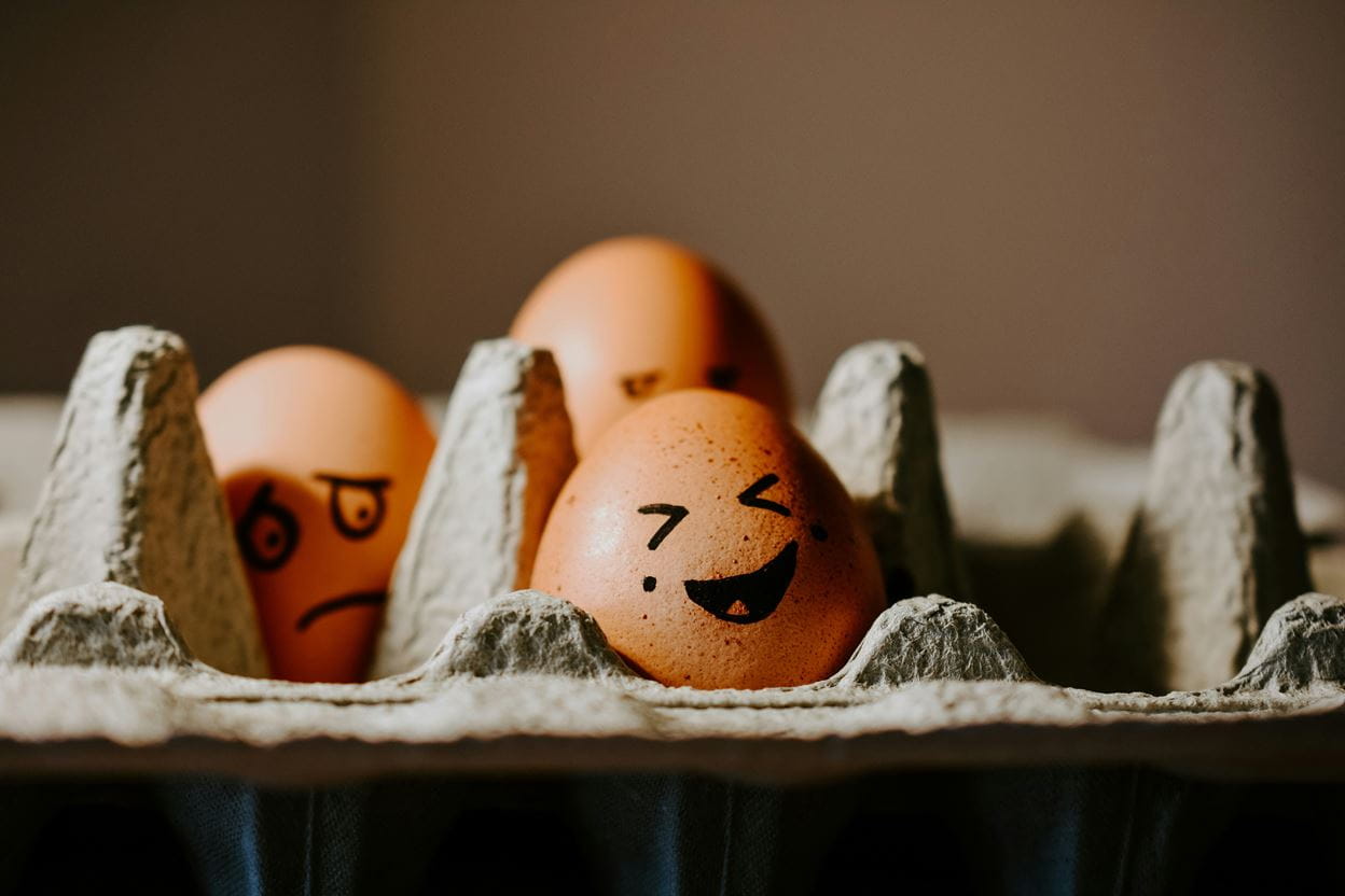 Eggs with drawn faces