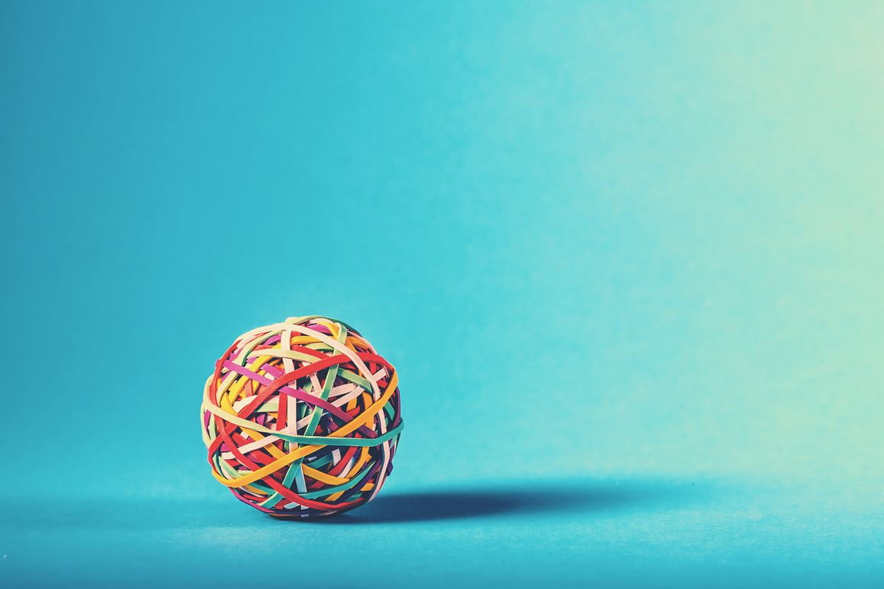 A ball of Rubber Bands with a blue background