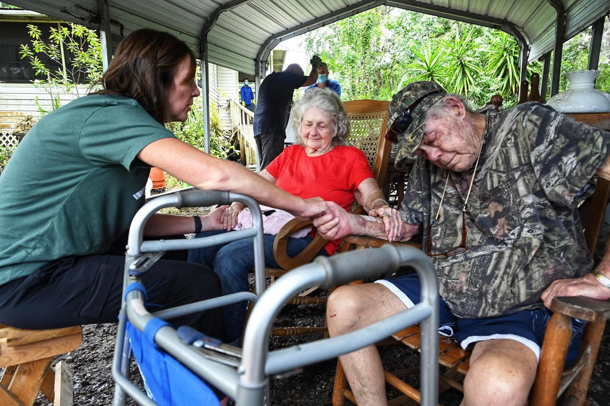 Volunteers helping people in need