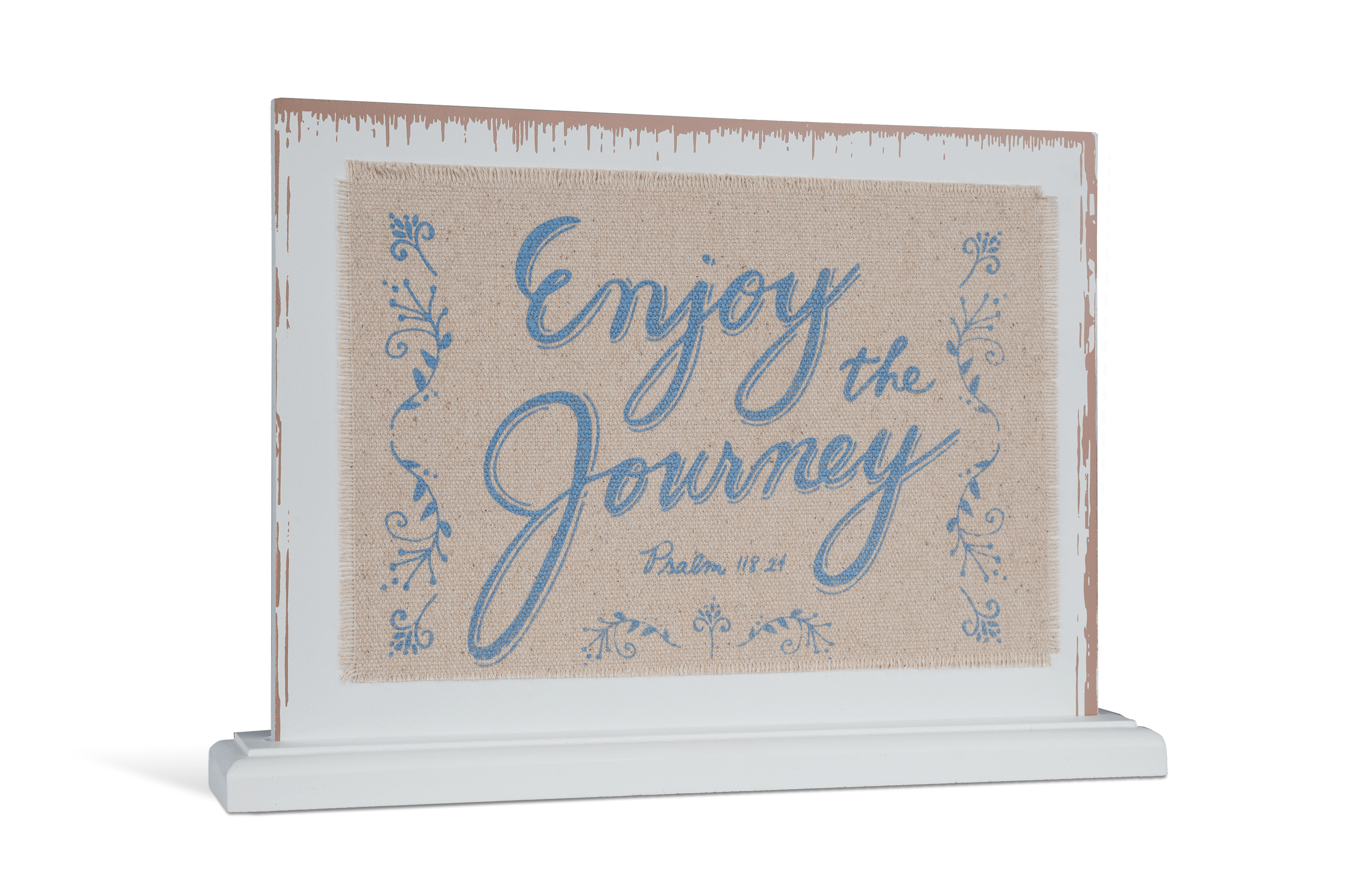 Enjoy the Journey Wood Burlap Desk Plaque