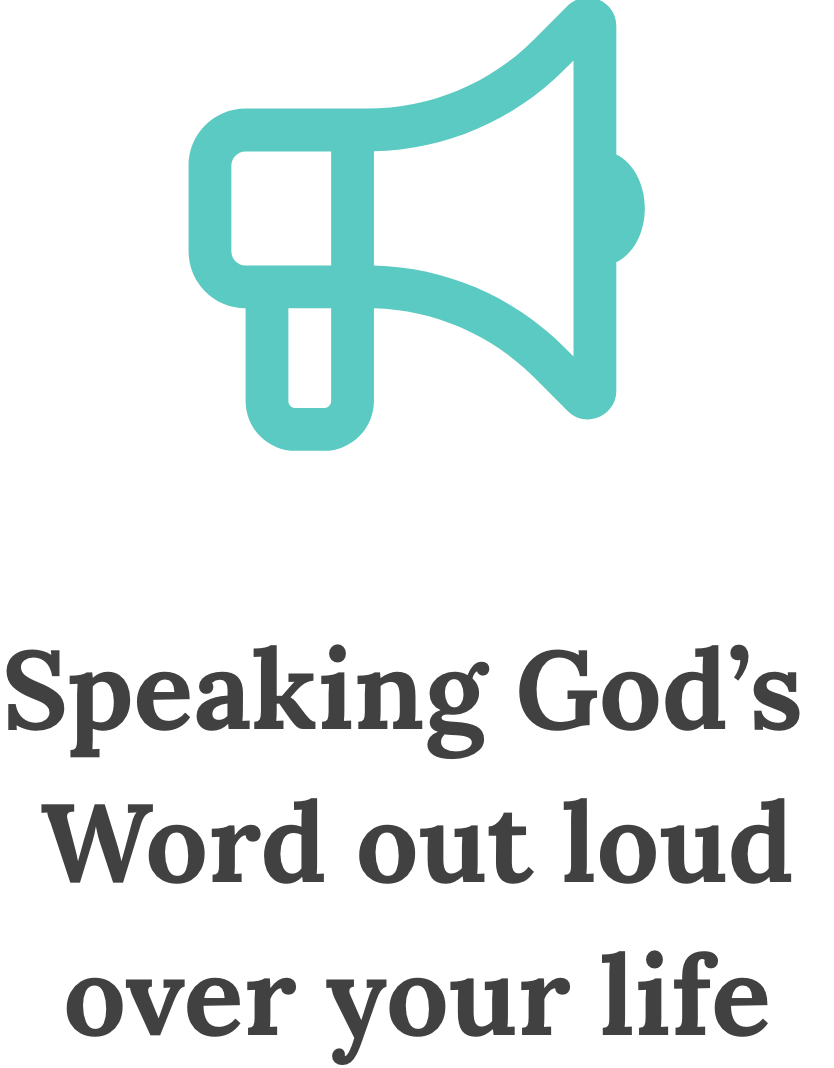 Illustration of a megaphone icon above the text Speaking God's Word out loud over your life.
